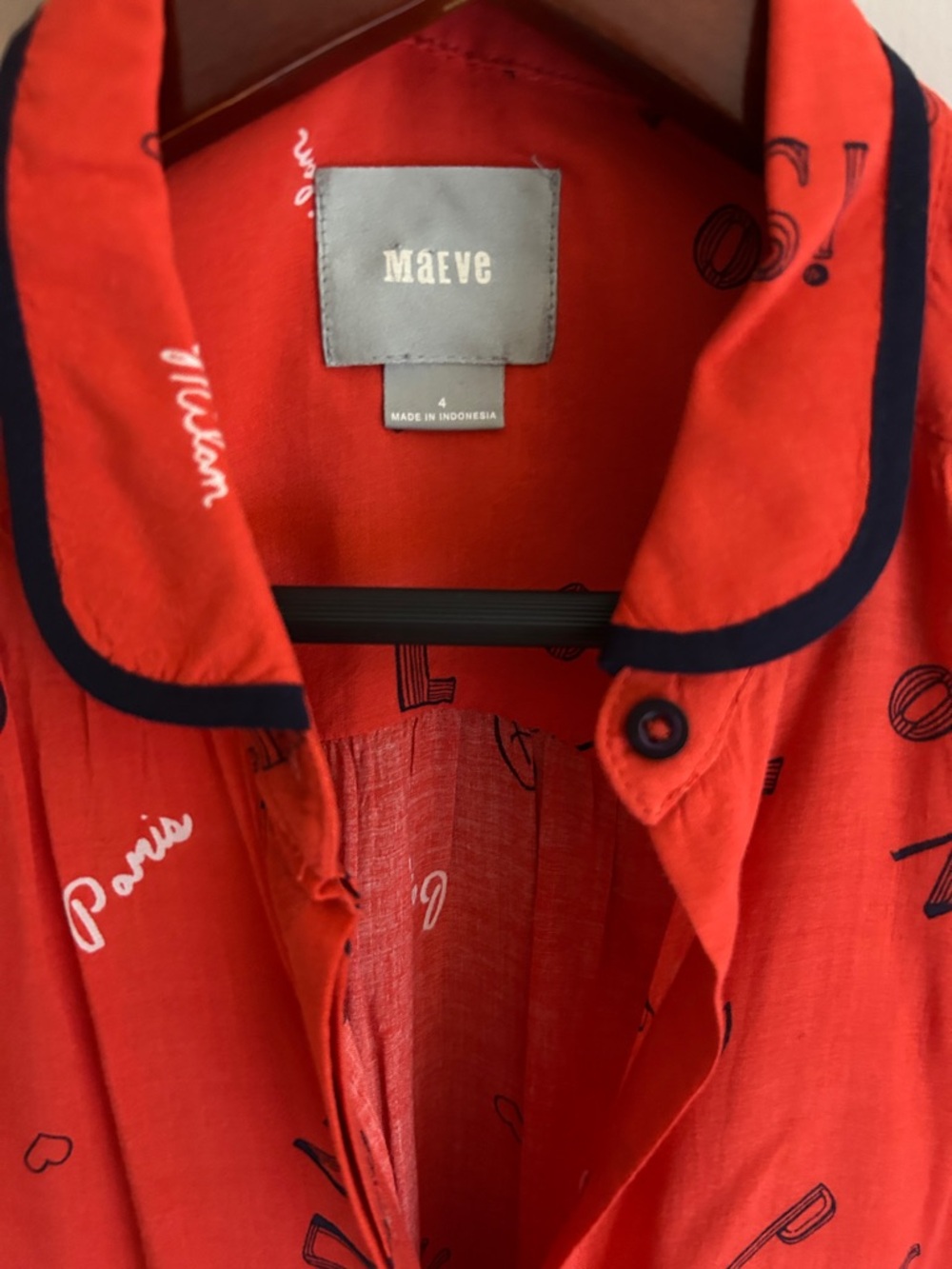 Maeve Red Script-Print Button-Up Blouse - Picture 2 of 6